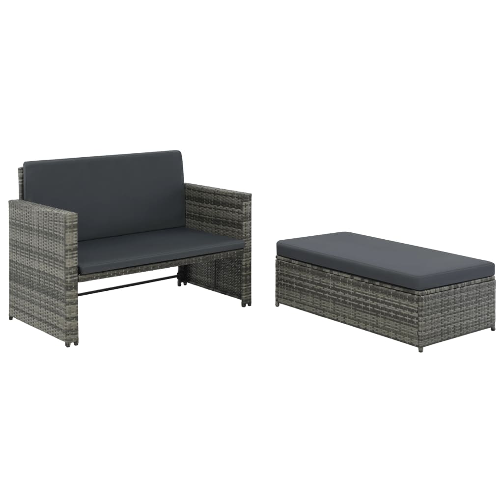 2 Piece Garden Lounge Set with Cushions Poly Rattan Gray