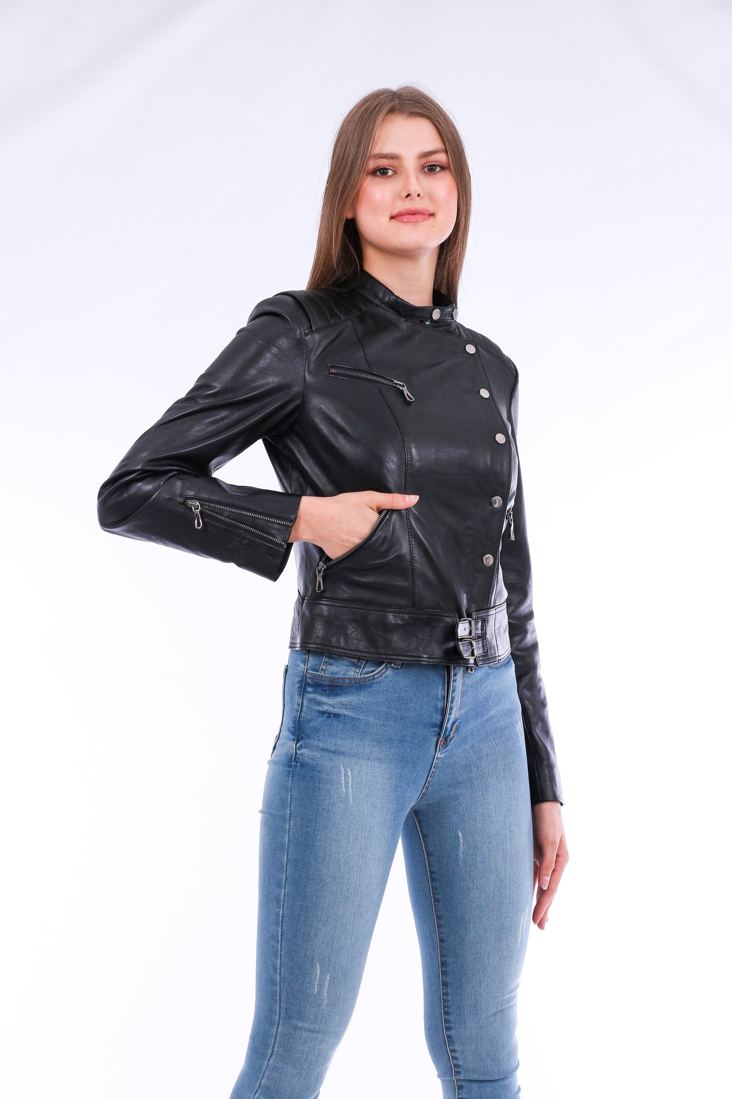 Rovigo Leather Biker Jacket - Black