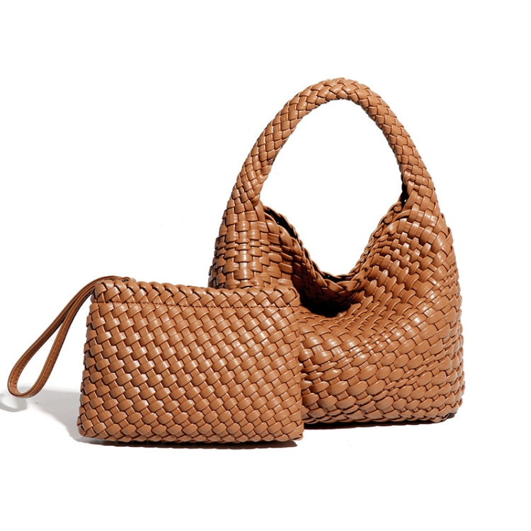 PU Leather Hand-woven Handbag 2 in 1 Single-shoulder Messenger