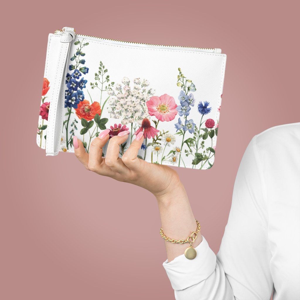 Floral Designed Zipped Clutch Bag